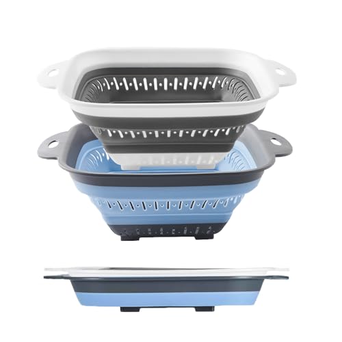 Collapsible Colander Set (Blue & Gray / 10.8"L x 8.6"W x 2"H)
