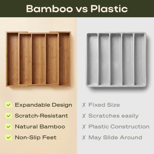 Carbonized Bamboo Kitchen Drawer Organizer (Brown Bamboo / 5 Slot)