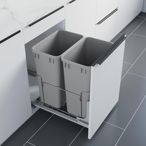 Dowell B18 Aluminum Base Wastebasket Pullout with Door Mount and Two 35Qt (Double Pull - 35Qt x 2)