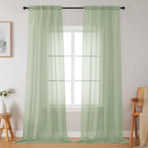 Light Green Sheer Curtains for Bedroom Living Room 96 Inches Long 2 Panels (Light Green / 42"W x 96"L (Pack of 2))