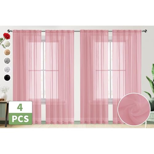 Sheer Blush Curtains 4 Panels Rod Pocket Semi (Blush / 52"W x 72"L (Pack of 4))