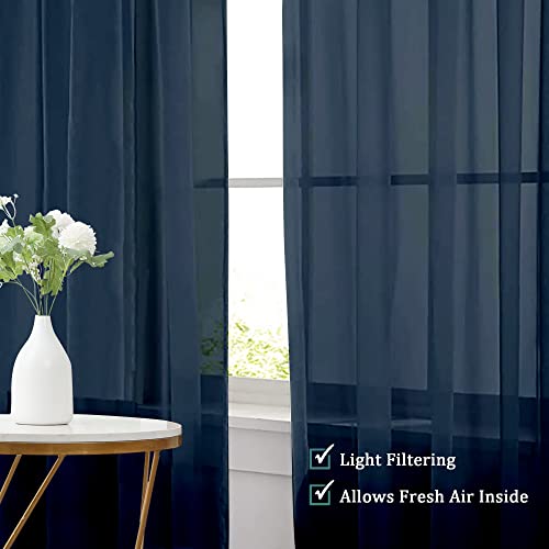 Sheer Window Curtains 108 inch Length 2 Panels Set (Navy Blue / 42"W x 108"L (Pack of 2))