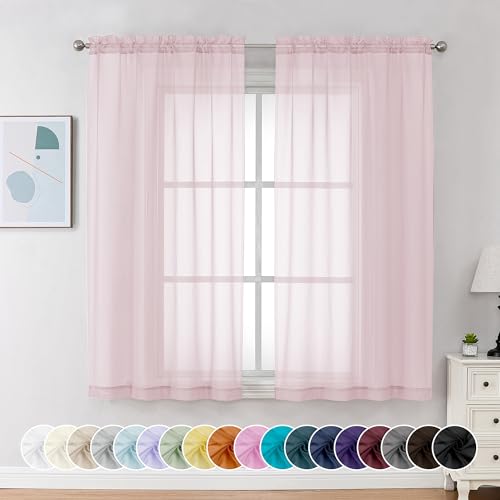 Sheer Curtains 54 Inch Long 2 Panels (Blush Pink / 42"W x 54"L (Pack of 2))