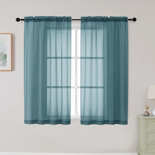 Dusty Blue Sheer Curtains for Bedroom Living Room 45 Inch Length 2 Panels (Dusty Blue / 42"W x 45"L (Pack of 2))
