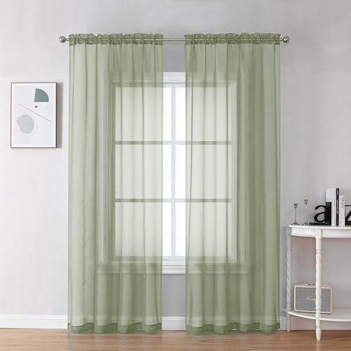 Sheer Sage Green Curtains 90 inches Long 2 Panels (Sage Green / 42"W x 90"L (Pack of 2))
