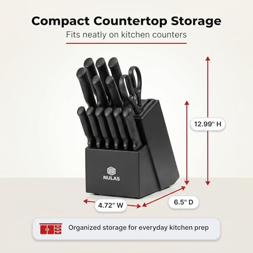15 Piece Kitchen Knife Set with Block (Black)