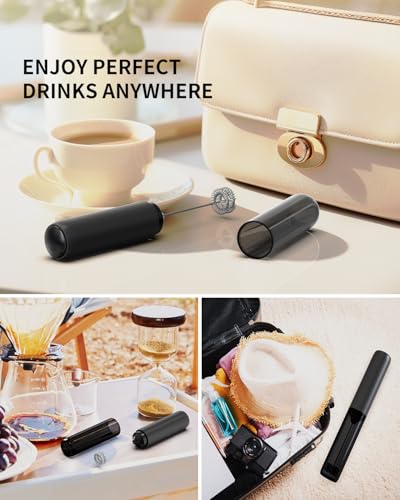 Rechargeable Milk Frother Handheld (Black)