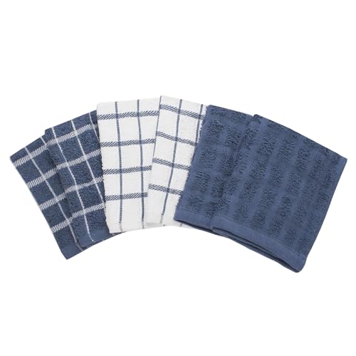 Premium 100% Cotton Terry Check Kitchen Dish Cloths (Federal Blue / 6-Pack - Dish Cloths)