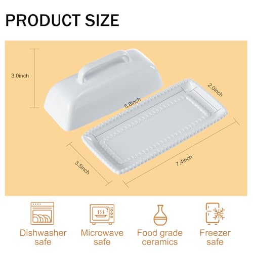 White Ceramic Butter Dish with Lid (White-Pearl)