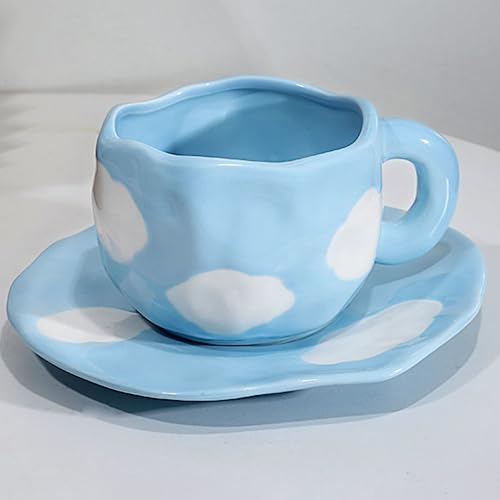 Coffee Mugs Set with Saucer Cute Cloud In The Sky Cup Gifts for Women for Birthday Tea Coffee Mug 250 ML Ceramic Cup Birthday Gift for Women Girls Mom Friend Coffee Mug aucer Set (#A Cloud In The Sky Coffee Mug Set with Saucer)