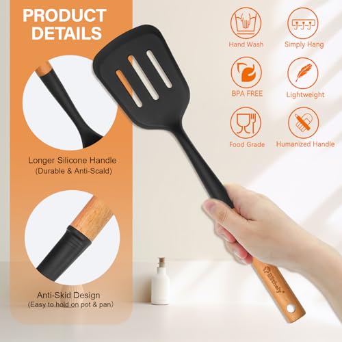 Large Silicone Kitchen Utensils Set (Black)