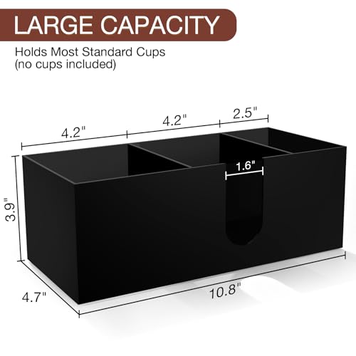 Acrylic Coffee Cup Holder for Countertop (Black / 3 Slots)