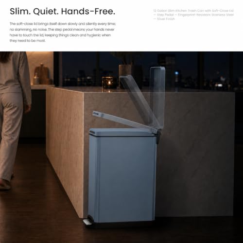 12 Gallon Kitchen Trash Can with Slim Fit Design (Blue)