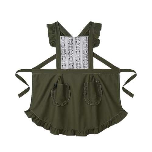 Cute Cotton Apron with Lace for Women (Medium / Army Green)