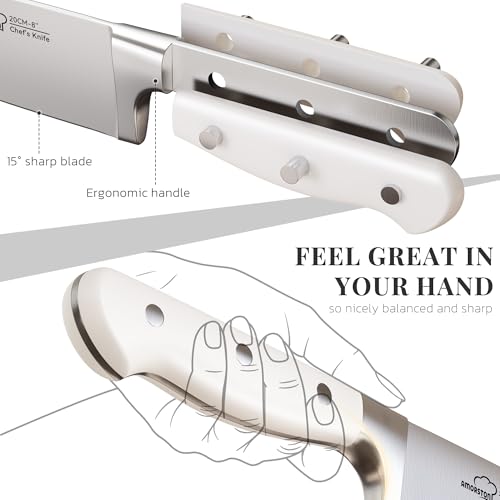 Knife Set Kitchen Knives Set with Block and Sharpener 14 Pcs Full Tang Knives German Stainless Steel Dishwasher Safe Kitchen Utensils Set with Ergonomic Handle Gifts for Women