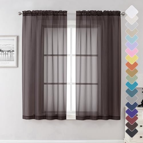 Sheer Curtains 63 Inch Length 2 Panels Set (Chocolate / 42"W x 63"L (Pack of 2))