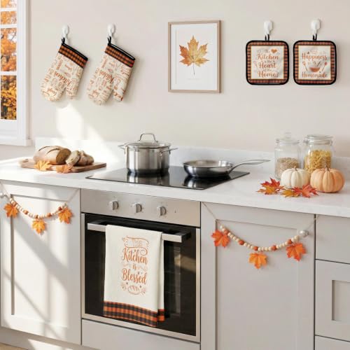 Fall Kitchen Decor Set (Cream Orange Plaid)