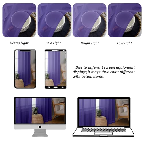 Sheer Valances for Windows 2 Pack (Purple / 42"W x 18"L (Pack of 2))