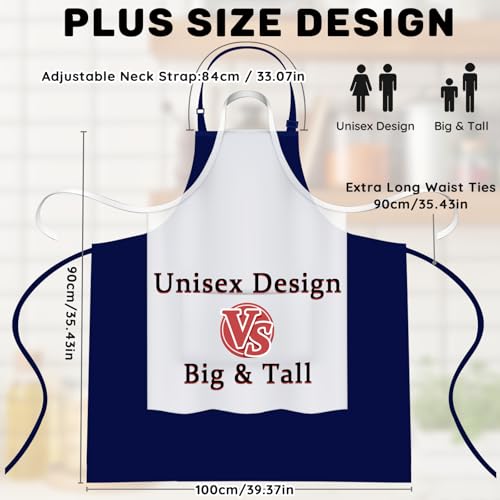2 Pack Plus Size Waterproof Chef Apron with 2 Pockets for Men Women (Navy Blue)