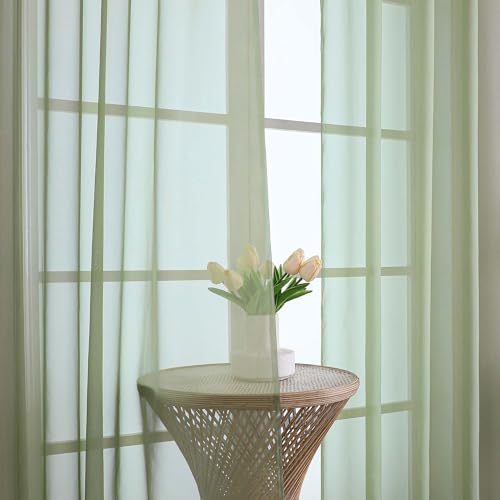 Sheer Sage Green Curtains 108 Inches Long 2 Panels Set (Sage Green / 59"W x 108"L (Pack of 2))