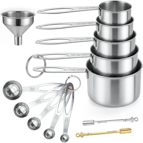 13PCS Stainless Steel Measuring Cups and Spoons Set with Funnel