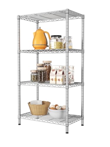 4 Metal Shelves Wire Shelving Storage Shelf Adjustable Unit Pantry (Grey / 4 Tier 14"Dx24"Wx48"H)