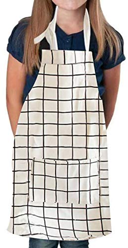 2 Pack Cotton Adjustable Parent and Child Apron with Pockets Mommy and Me Matching Set (Plaid White)