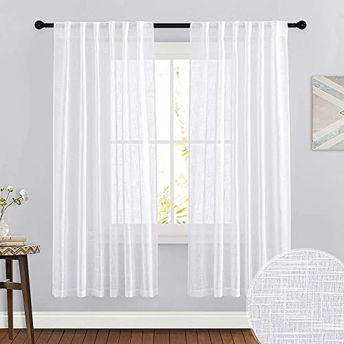 Light Filtering Linen Sheer Curtains 72 inch Long for Farmhouse (White / 52"W x 72"L (Pack of 2))
