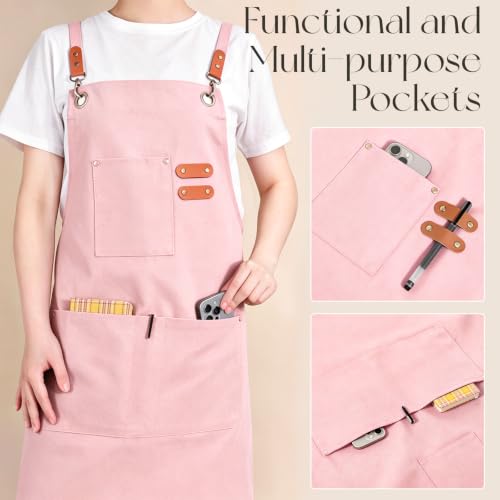 Chef Aprons for Men Women with Large Pockets (Light Pink)