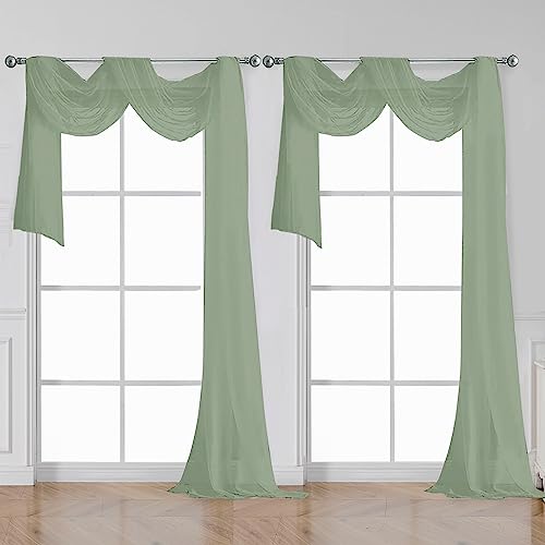 Sage Sheer Curtains 144 inch Extra Long (Sage Green / 42"W x 144"L (Pack of 2))