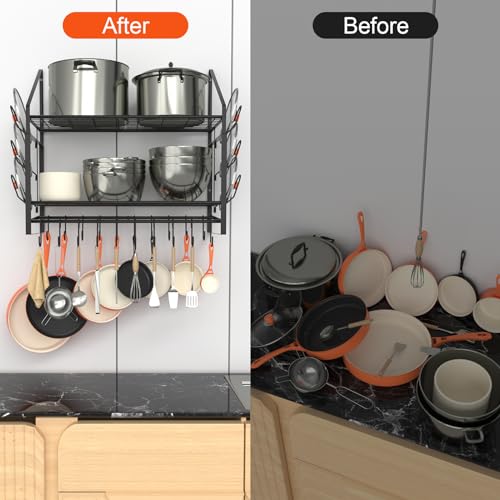 28 Inch Pot Rack Wall Mounted (28"W 2 Tier Black)