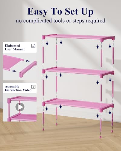 Shoe Rack Non (Pink / 27.5" Wide - 3 Tier)