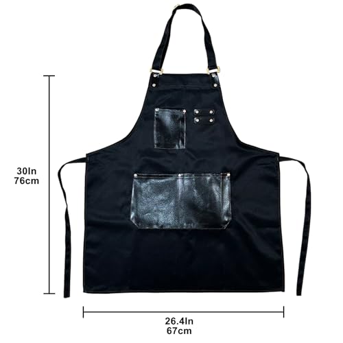 Barista Tools Apron for Women Hairstylists Servers Waterproof Canvas Kitchen Apron with 3 Pockets for Cooking Gardening (Black)