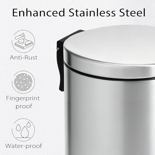 Small Bathroom Trash Can with Lid Soft Close (Silver)