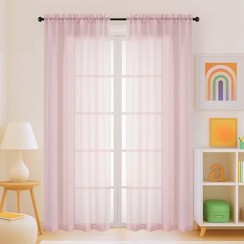 Blush Sheer Curtains for Window 72 inches Long 2 Panels Set (42"W x 72"L (Pack of 2) / Blush Pink)