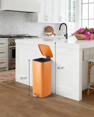 30L Colored Stainless Steel Step‑On Trash Can (Orange)