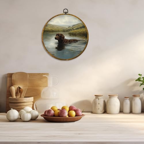 Rustic Country Chocolate Labrador Retriever Round Wall Art (Colour 09)