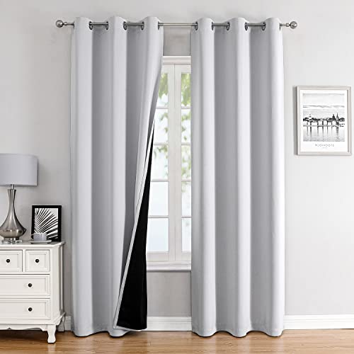 100% Blackout Curtains for Bedroom 84 Inches Long 2 Panels Set (38"W x 84"L (Pack of 2) / Greyish White)