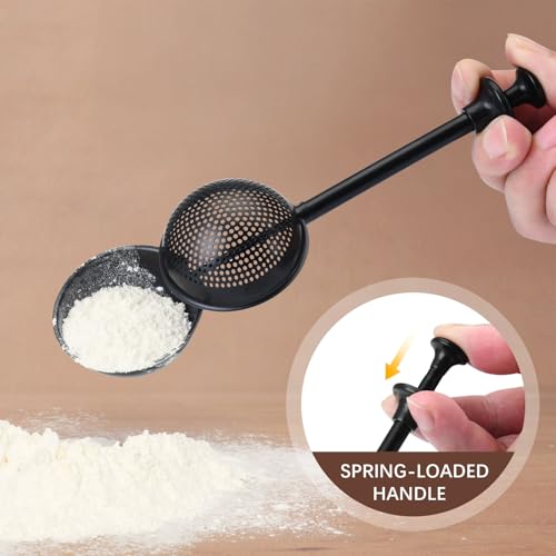 Flour Duster 304 Stainless Steel Flour Sifter for Baking (Black)