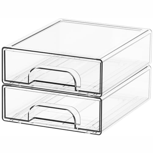 2.2'' Tall Small Clear Stackable Storage Drawers (2 PCS / Clear-2.2 In Tall)