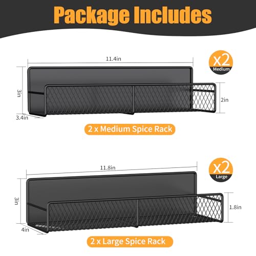Magnetic Spice Rack for Refrigerator (Black / 4 Pack)