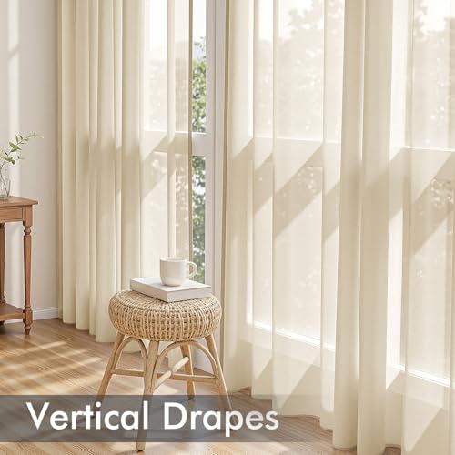 Cream Sheer Curtains 108 Inches Long 4 Panels 42 x 108 Inches (42"W x 108"L (Pack of 4) / Cream)