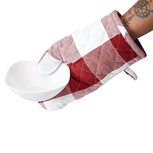 Oven Mitts Heat Resistant Kitchen Gloves (Oven Gloves / Buffalo Red Checks)