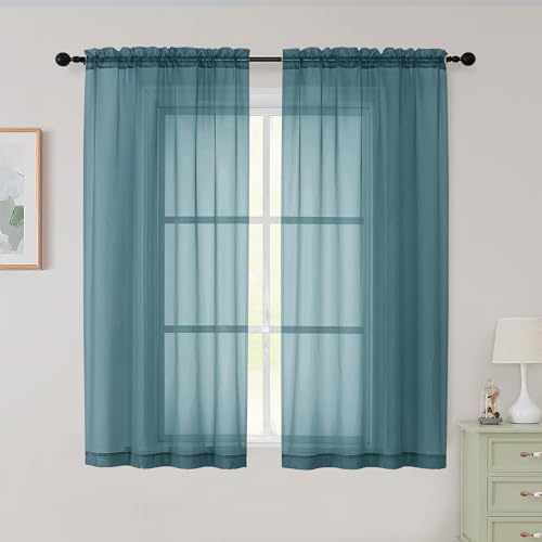 Sheer Dusty Blue Curtains for Bedroom Living Room 54 Inch Length 2 Panels Set (Dusty Blue / 42"W x 54"L (Pack of 2))