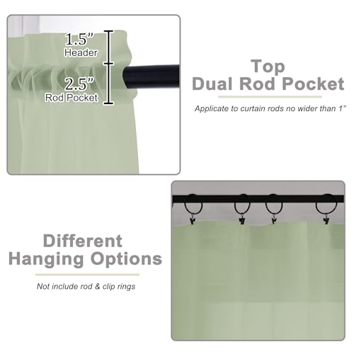 Extra Long Sheer Light Green Curtains for Bedroom Living Room 120 Inches Long 2 Panels Set (Light Green / 42"W x 120"L (Pack of 2))