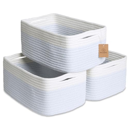 13.5”x8.5”x5.5” Rectangle Storage Baskets for Shelves 3 Pack (Off White & Mixed Blue / 13.5" x 8.5" x 5.5")