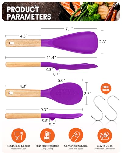 Cooking Spoon and Rice Scooper for Nonstick Cookware (Berry)