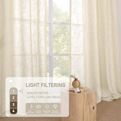 Cream Semi Sheer Linen Curtains 40 Inches Long for Kitchen 2 Panels (52"W x 40"L (Pack of 2) / Cream)