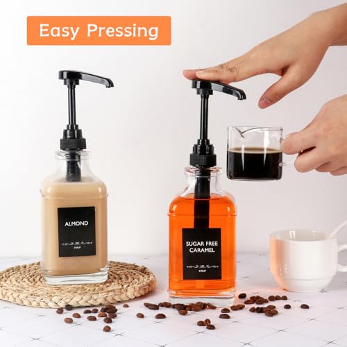 16 oz 4 Pack Glass Coffee Syrup Dispenser with 1 (Black Pump-4 Pack)