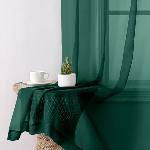 Hunter Green Sheer Curtains 63 Inch Length 2 Panels Set (Hunter Green / 42"W x 63"L (Pack of 2))